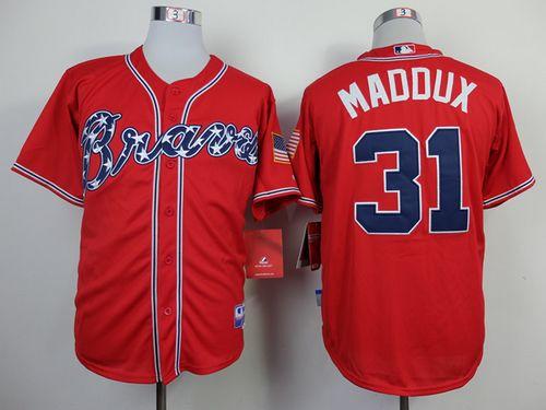 Braves #31 Greg Maddux Red Cool Base Stitched MLB Jersey
